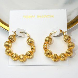 Tory Burch Roxanne Fluted Bead Hoop Earring (18K Gold-Plated) BRAND NEW